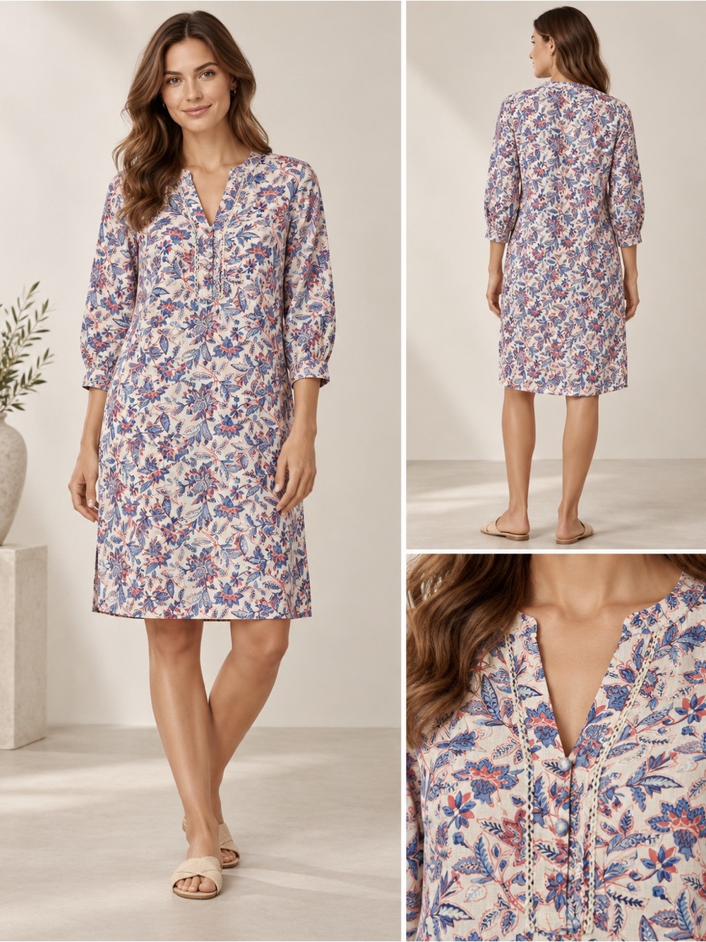 J.Mclaughlin Nylee Linen Dress Floral Print Size M